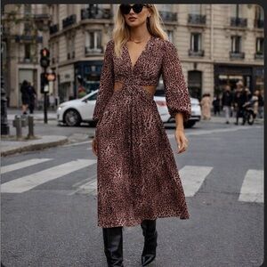 NWT Anthropologie Ranna Gill Leopard Print Floral Cut Out Flowy Midi Dress S